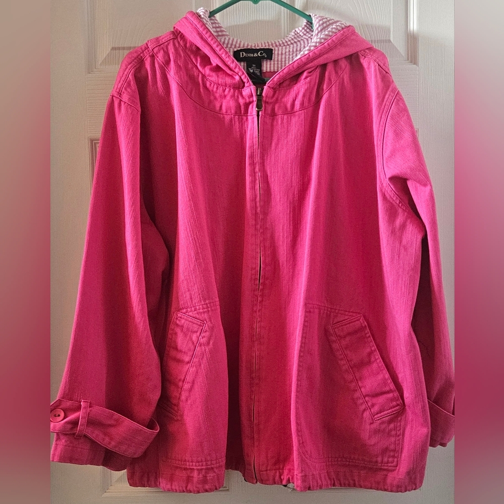 Denim & Co Bright Pink Hoodie Jacket